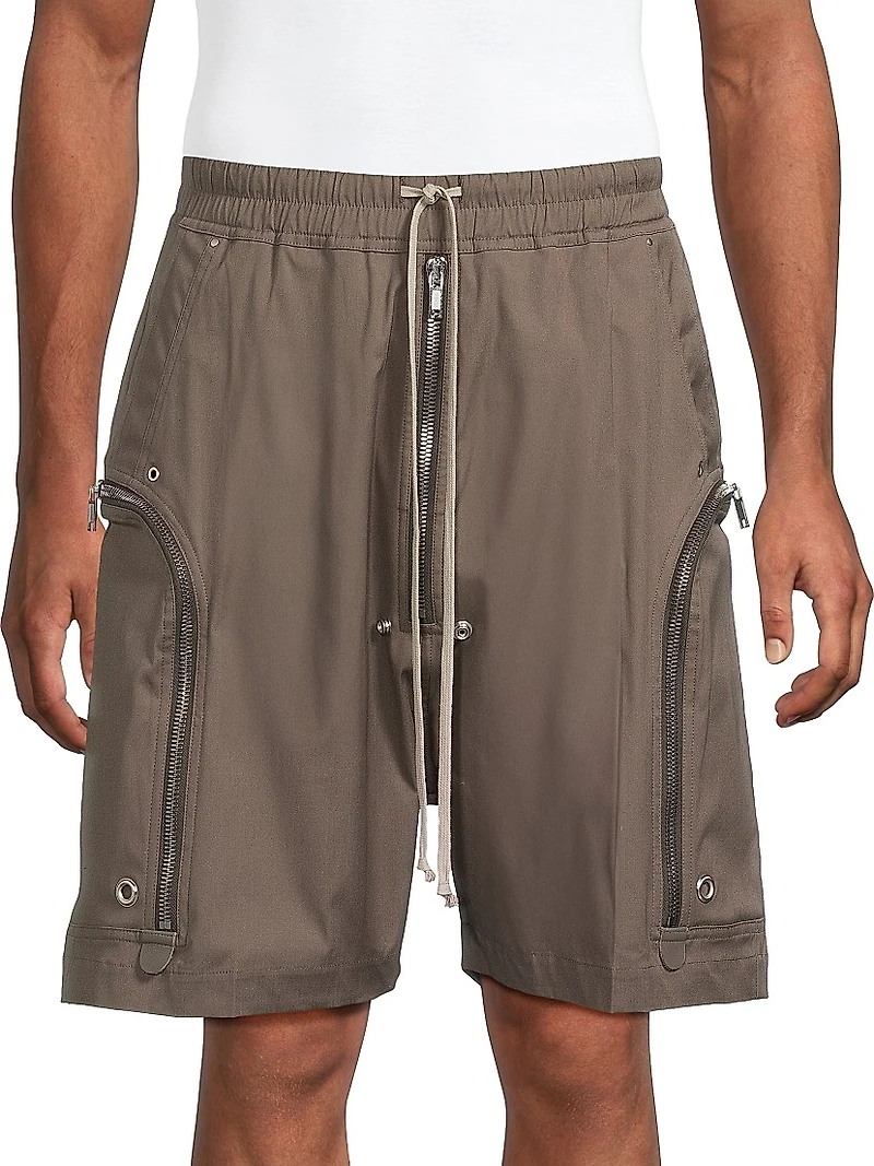 Zipper Stretch-Cotton Drawstring Shorts