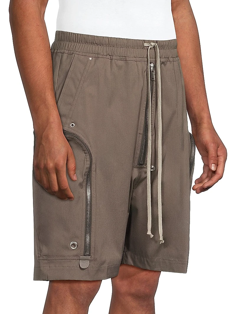 Zipper Stretch-Cotton Drawstring Shorts