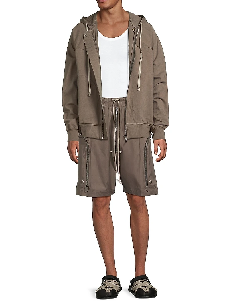 Zipper Stretch-Cotton Drawstring Shorts