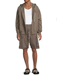 Zipper Stretch-Cotton Drawstring Shorts