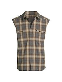 Plaid Cotton Sleeveless Shirt
