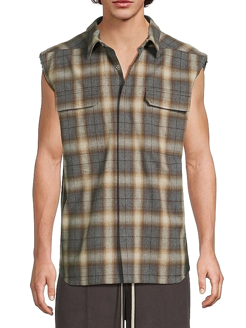 Plaid Cotton Sleeveless Shirt