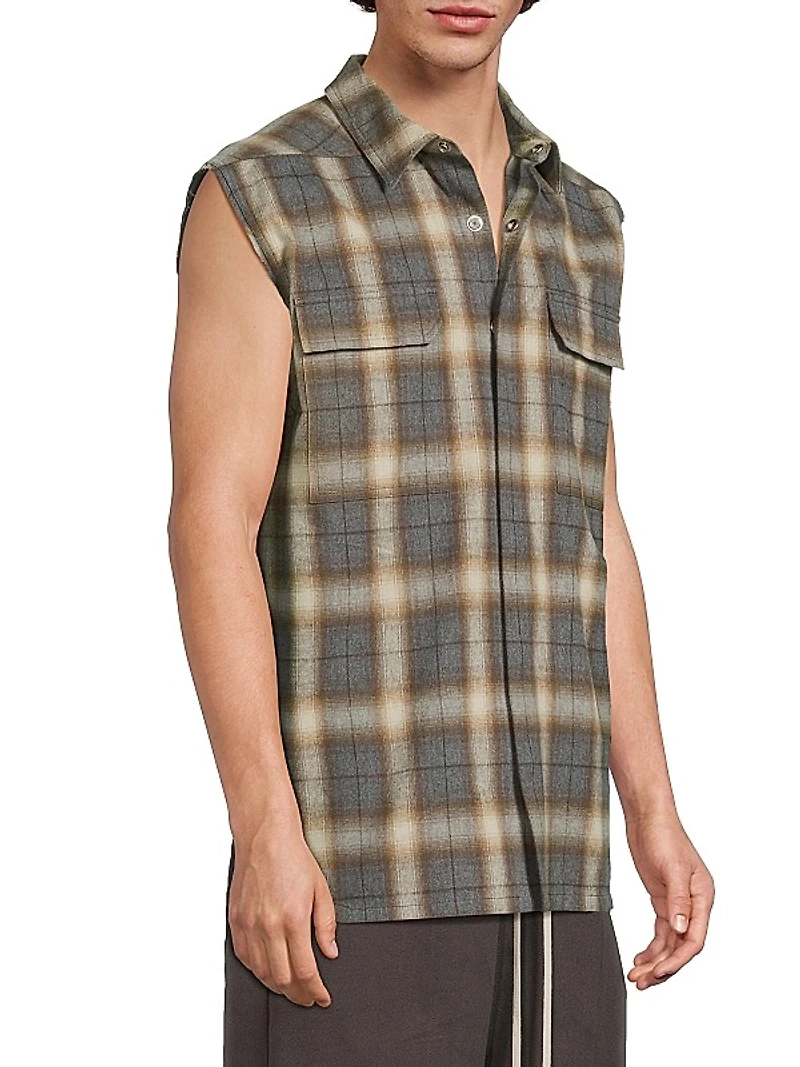 Plaid Cotton Sleeveless Shirt