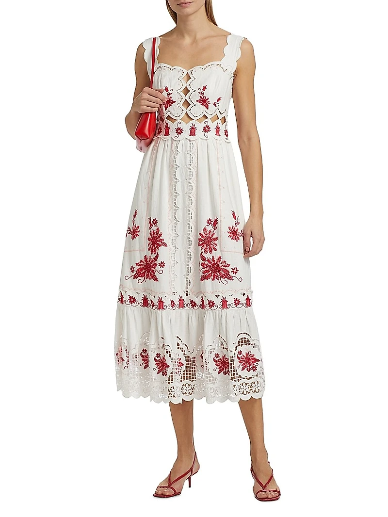 Richelieu Sunflower Linen-Blend Midi-Dress