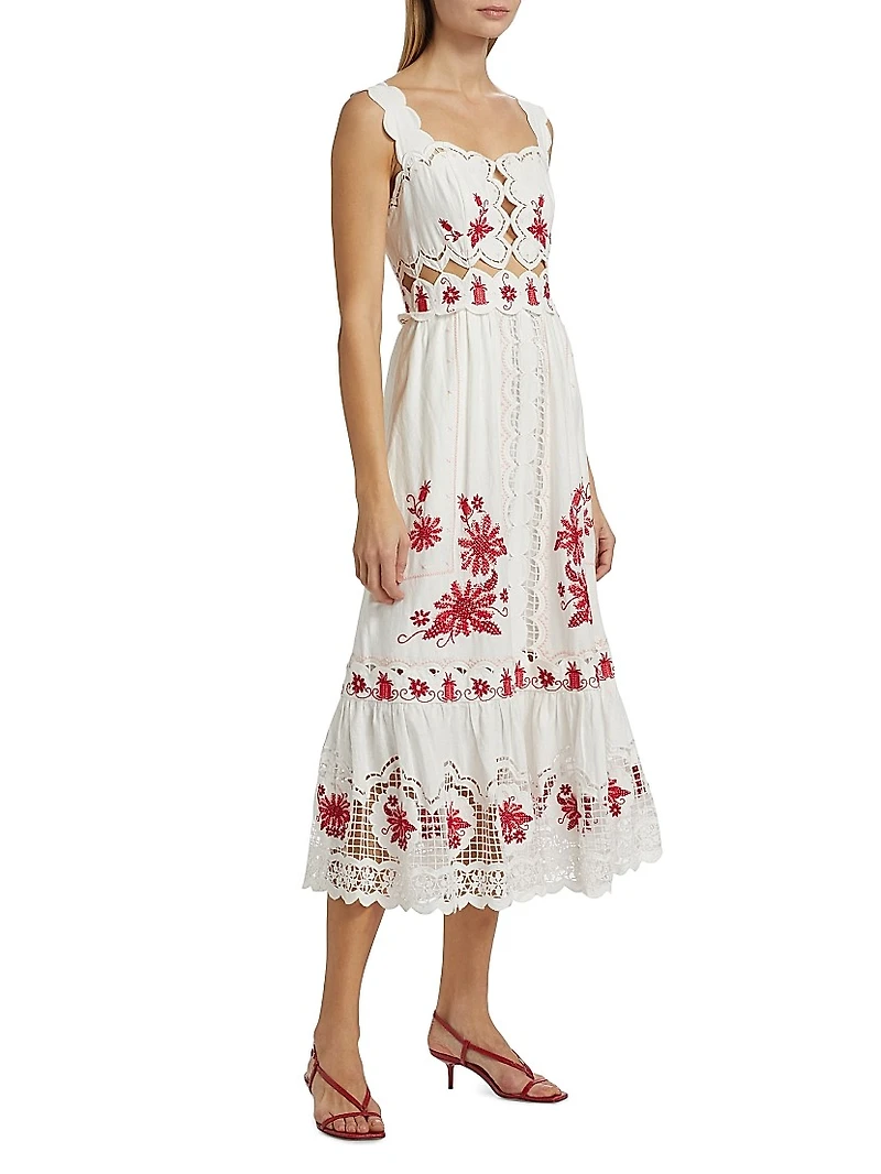 Richelieu Sunflower Linen-Blend Midi-Dress