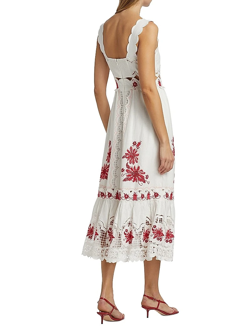 Richelieu Sunflower Linen-Blend Midi-Dress