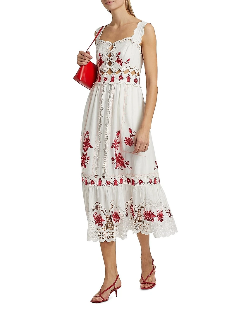 Richelieu Sunflower Linen-Blend Midi-Dress
