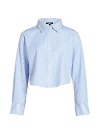Doreen Striped Cotton Button-Front Crop Shirt
