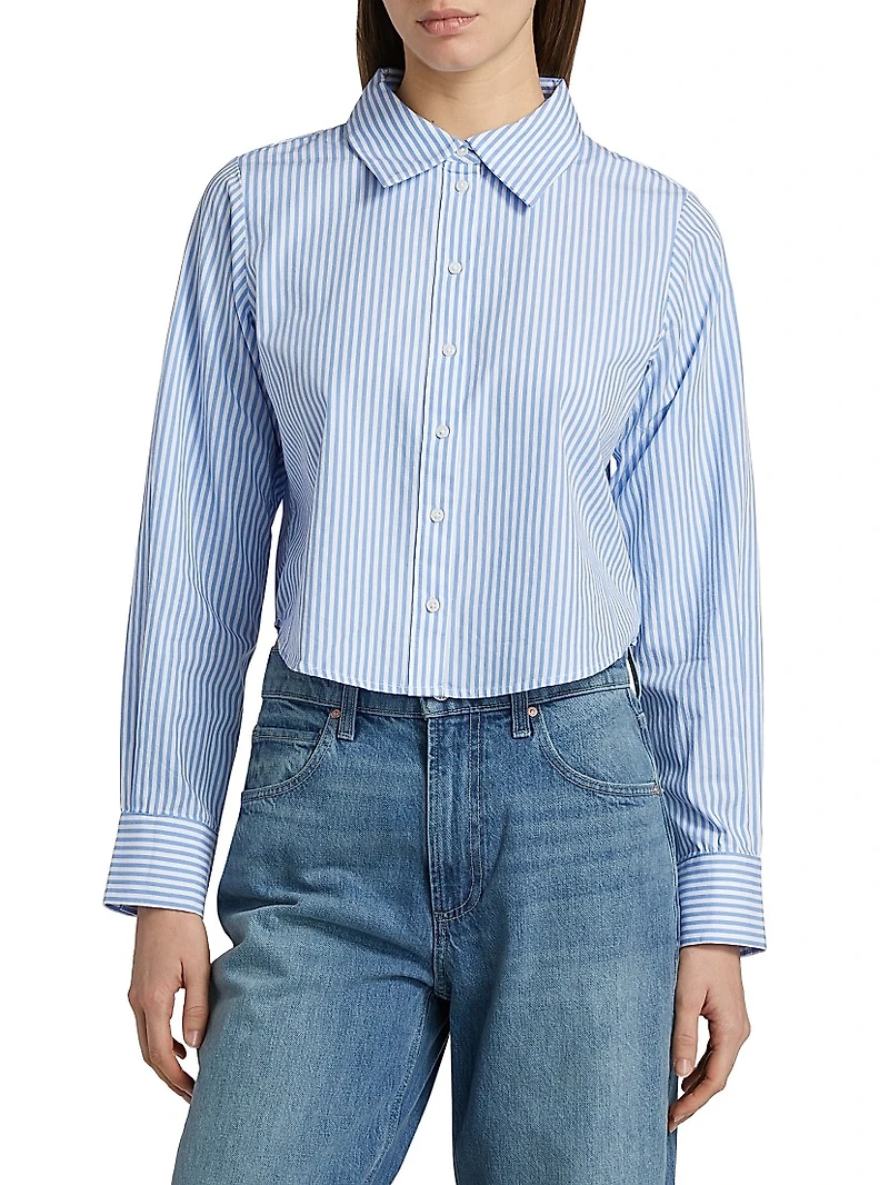 Doreen Striped Cotton Button-Front Crop Shirt