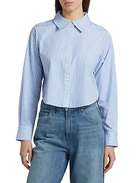 Doreen Striped Cotton Button-Front Crop Shirt