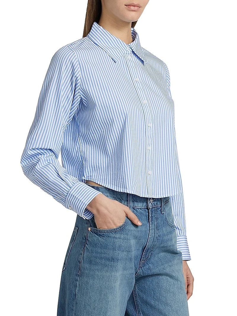 Doreen Striped Cotton Button-Front Crop Shirt