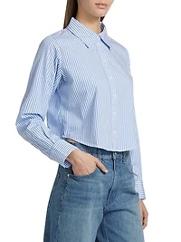 Doreen Striped Cotton Button-Front Crop Shirt