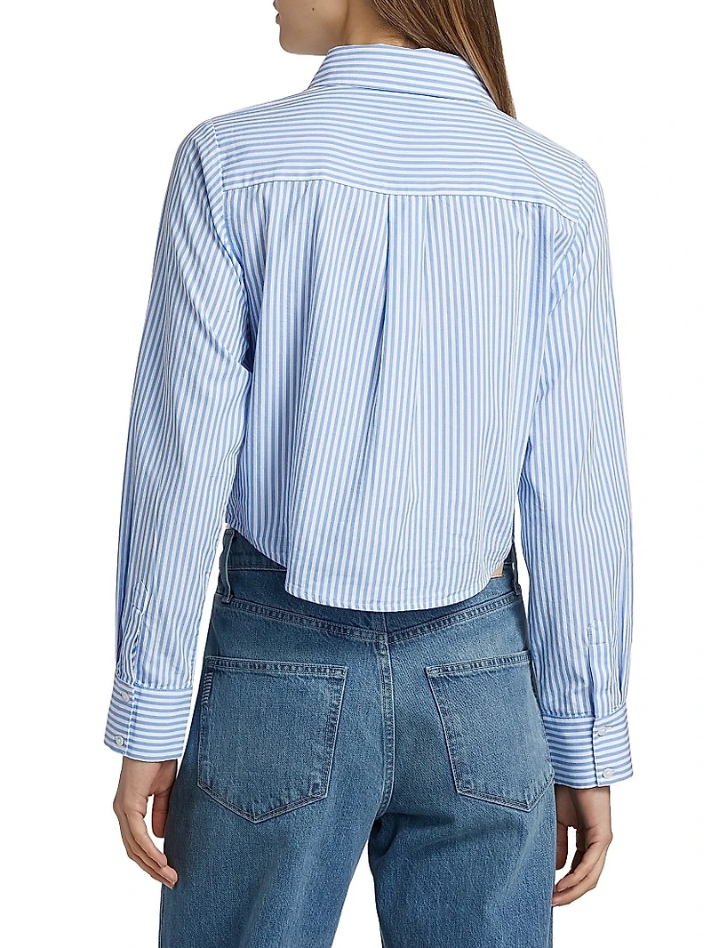 Doreen Striped Cotton Button-Front Crop Shirt