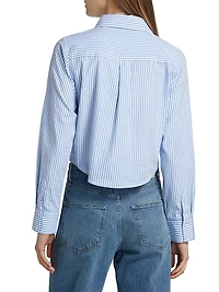 Doreen Striped Cotton Button-Front Crop Shirt