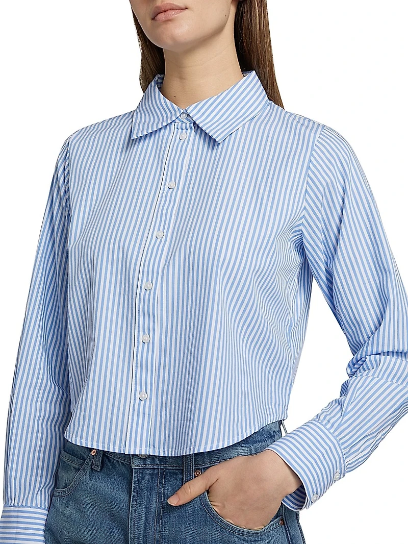 Doreen Striped Cotton Button-Front Crop Shirt
