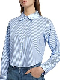 Doreen Striped Cotton Button-Front Crop Shirt