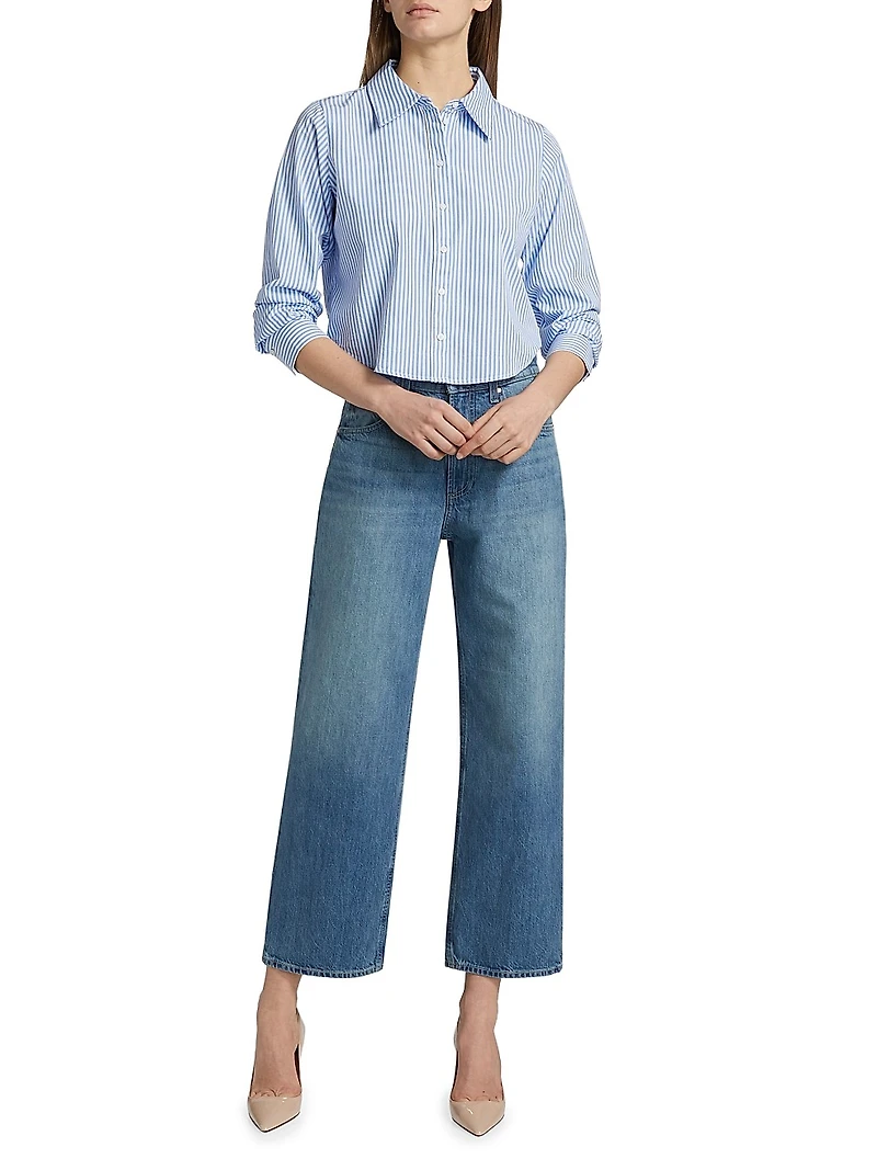 Doreen Striped Cotton Button-Front Crop Shirt