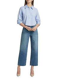 Doreen Striped Cotton Button-Front Crop Shirt