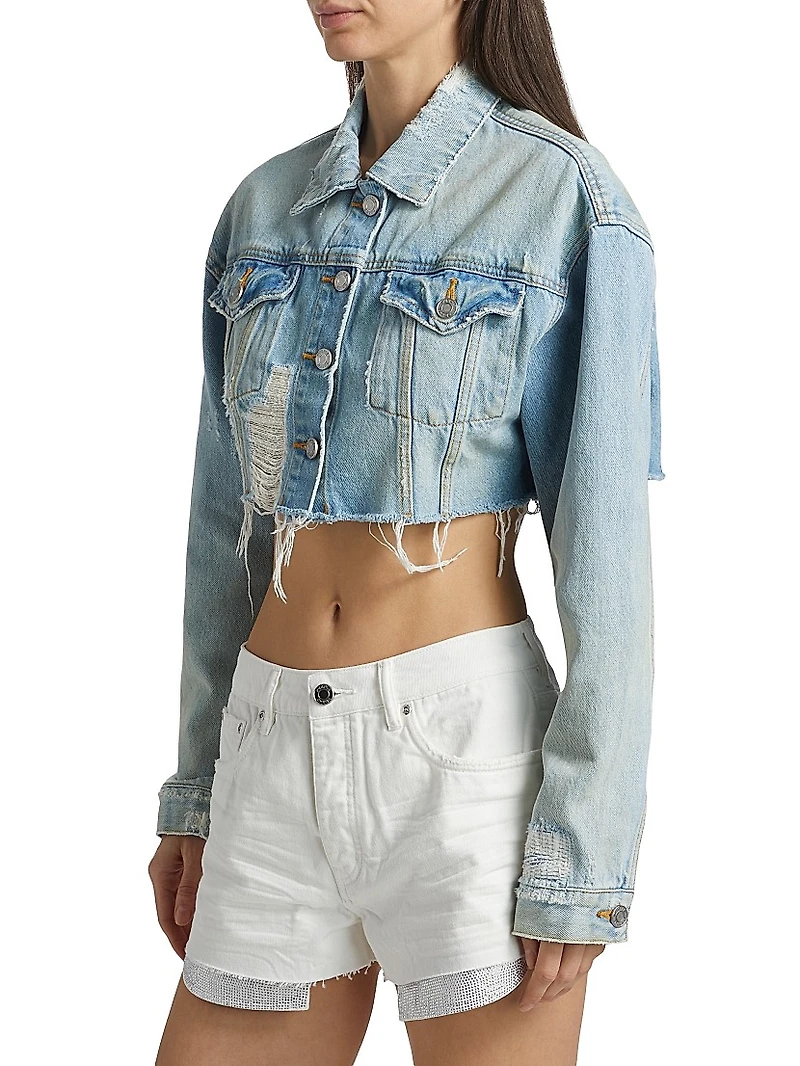 Basalt Distressed Denim Crop Jacket