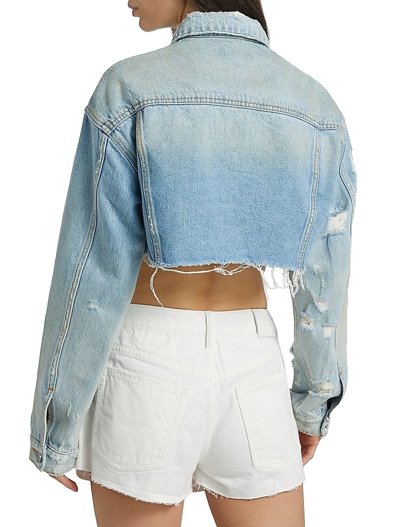Basalt Distressed Denim Crop Jacket