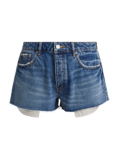 Rhinestone Pocket Denim Cutoff Shorts