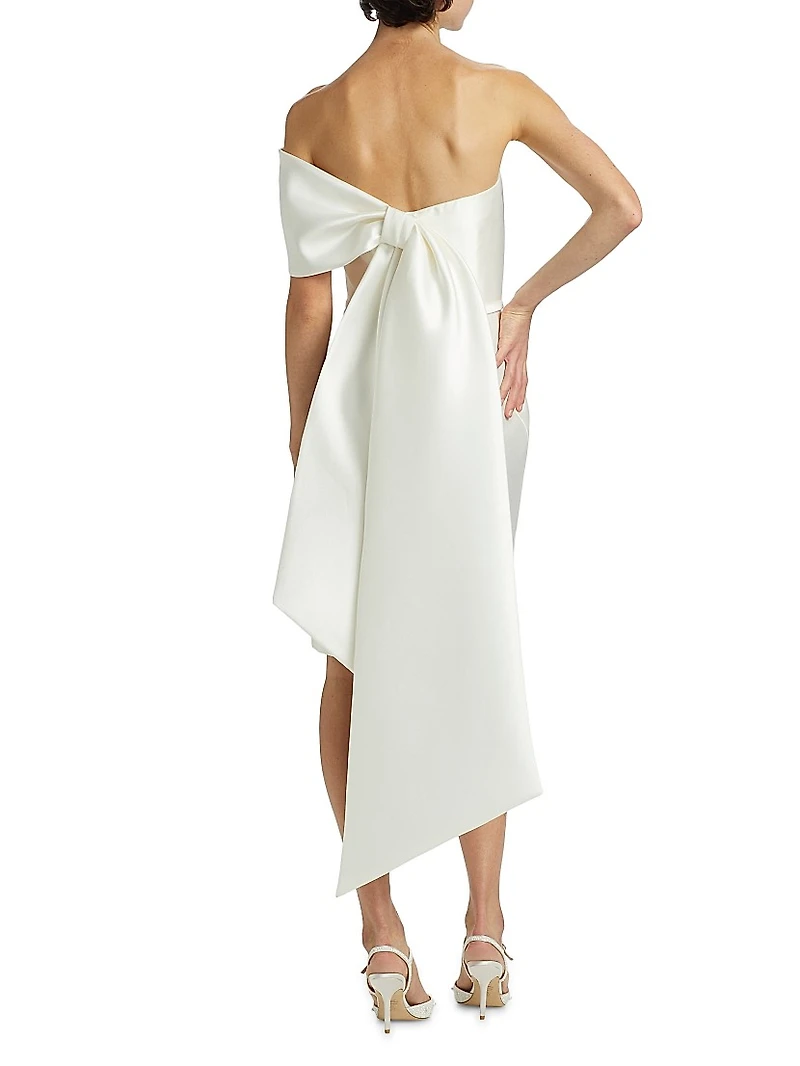 One-Shoulder Bow Back Satin Dress