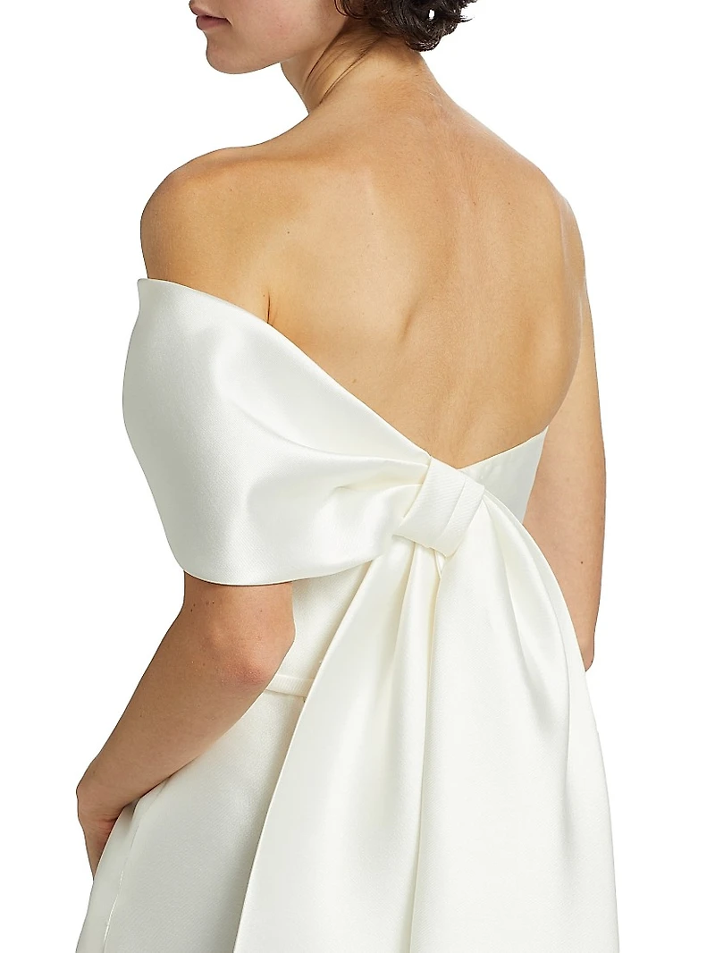 One-Shoulder Bow Back Satin Dress