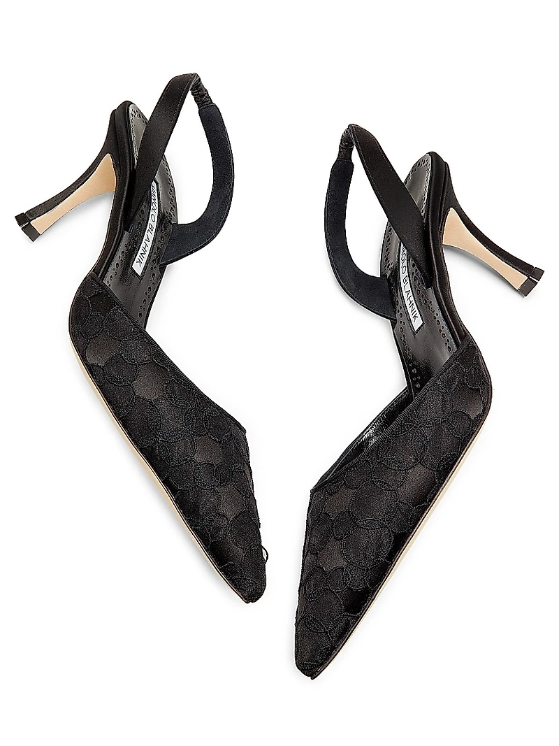 Carolyne 70MM Embroidered Satin Slingback Pumps