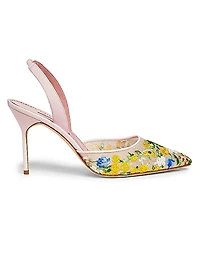 Jardoline 90MM Floral-Embroidered Mesh Slingback Pumps