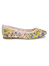Verdino Verona Bow Floral Embroidery Ballet Flats