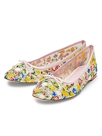 Verdino Verona Bow Floral Embroidery Ballet Flats