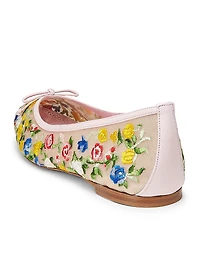 Verdino Verona Bow Floral Embroidery Ballet Flats