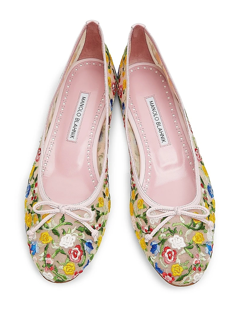 Verdino Verona Bow Floral Embroidery Ballet Flats