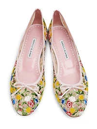 Verdino Verona Bow Floral Embroidery Ballet Flats