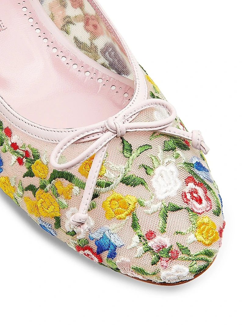 Verdino Verona Bow Floral Embroidery Ballet Flats