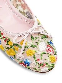 Verdino Verona Bow Floral Embroidery Ballet Flats
