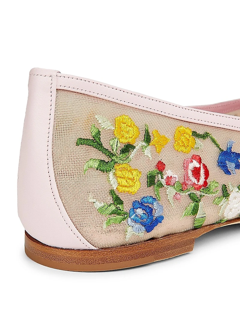 Verdino Verona Bow Floral Embroidery Ballet Flats