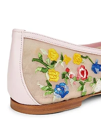 Verdino Verona Bow Floral Embroidery Ballet Flats