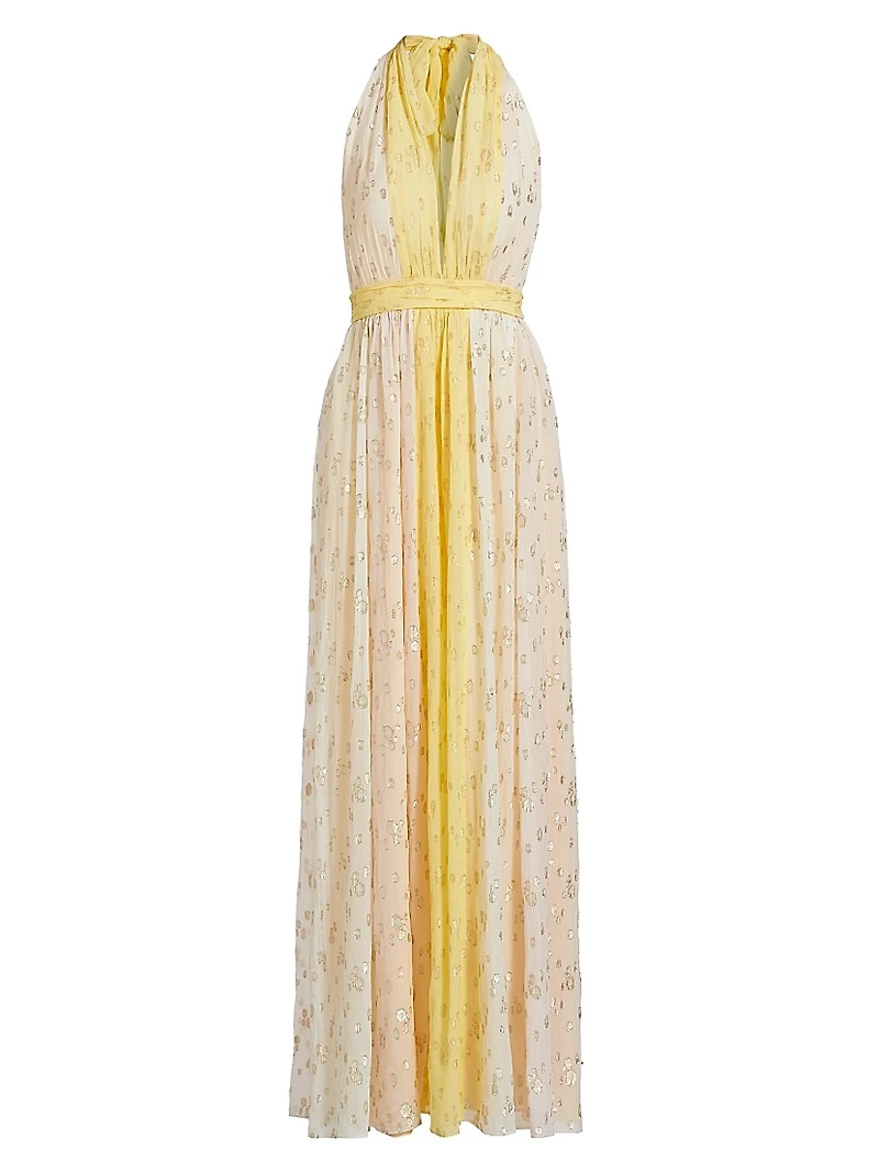 Leigh Metallic Spotted Halter Gown