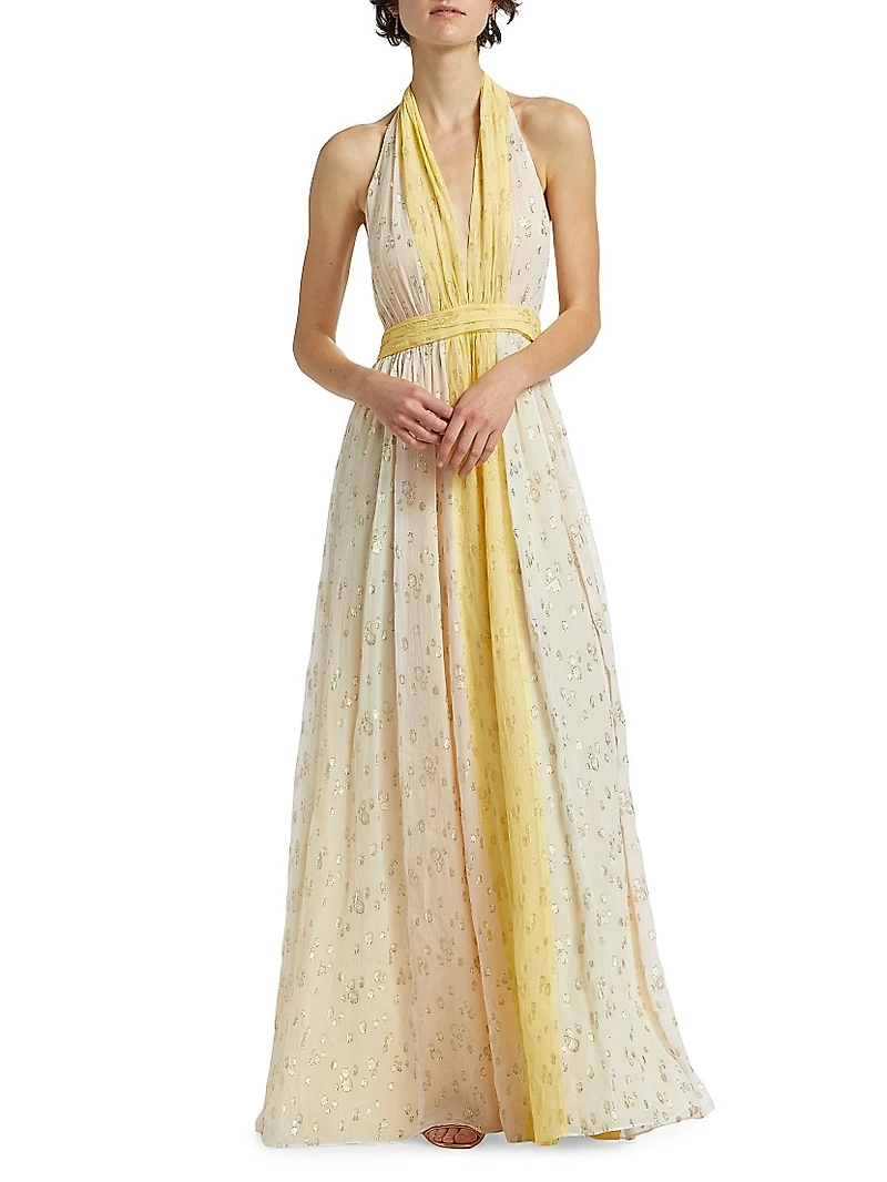 Leigh Metallic Spotted Halter Gown