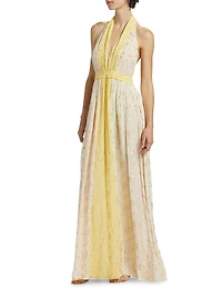 Leigh Metallic Spotted Halter Gown