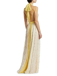 Leigh Metallic Spotted Halter Gown