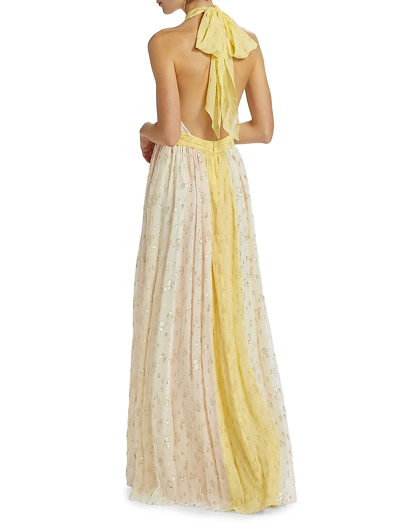 Leigh Metallic Spotted Halter Gown
