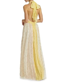 Leigh Metallic Spotted Halter Gown