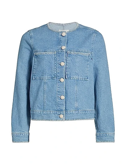 Lido Whipstiched Cotton Denim Collarless Jacket