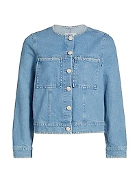 Lido Whipstiched Cotton Denim Collarless Jacket