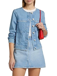 Lido Whipstiched Cotton Denim Collarless Jacket