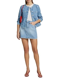 Lido Whipstiched Cotton Denim Collarless Jacket