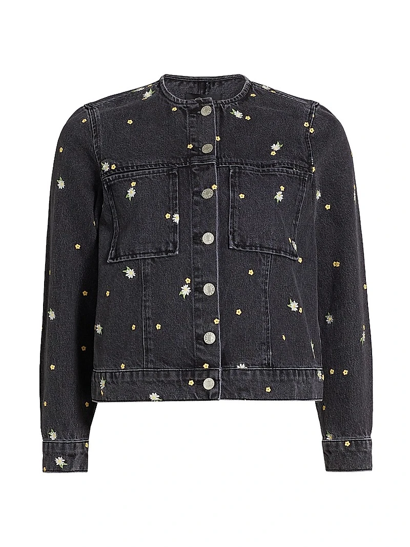 Lady Floral-Embroidery Cotton Denim Jacket