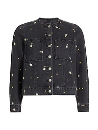Lady Floral-Embroidery Cotton Denim Jacket